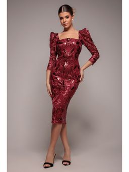 GODDIVA - Wine Square Midi Dress