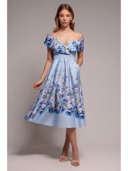 GODDIVA - Blue Bardot Midi Dress