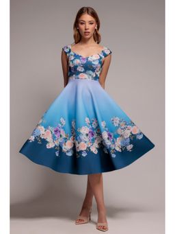 GODDIVA - Blue Floral Midi Dress