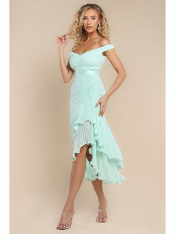 GODDIVA - Green Bardot Midi Dress