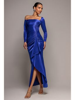 GODDIVA - Blue Slinky Maxi Dress