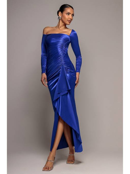 Buy GODDIVA Blue Slinky Maxi Dress (S) Online