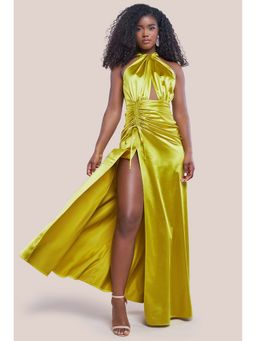 GODDIVA - Green Satin Maxi Dress