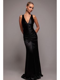 GODDIVA - Black Gathered Maxi Dress