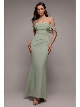GODDIVA - Green Bardot Maxi Dress