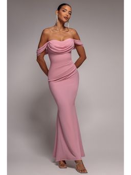GODDIVA - Pink Bardot Maxi Dress