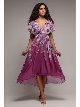 GODDIVA - Magenta Flutter Midi Dress