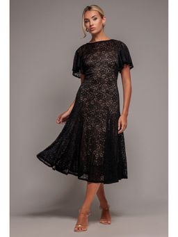 GODDIVA - Black Flutter Midi Dress