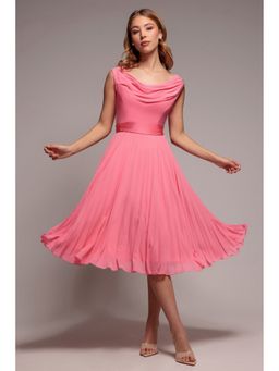 GODDIVA - Coral Chiffon Midi Dress