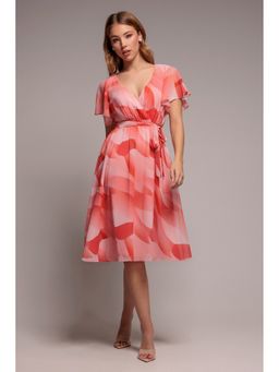 GODDIVA - Coral Flutter Midi Dress With Belt