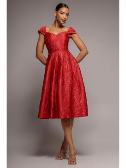 GODDIVA - Red Crushed Midi Dress