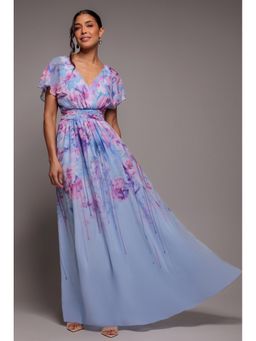 GODDIVA - Blue Chiffon Maxi Dress