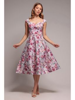 GODDIVA - Pink Floral Midi Dress