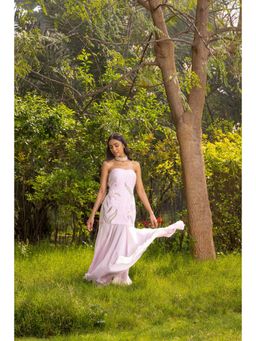 Dareiss - Lavender Wisteria Hand Embroidered French Lace Chiffon Silk Long Dress