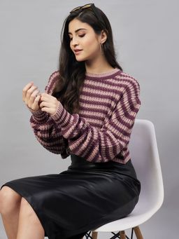 Club York - Mauve Striped Round Neck Sweater