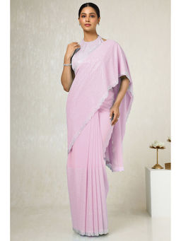 Soch - Womens Baby Pink Georgette Embellished Saree with Unstitched Blouse