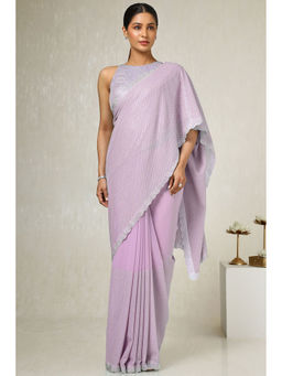 Soch - Womens Purple Georgette Embellished Saree with Unstitched Blouse