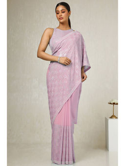 Soch - Womens Blush Pink Sequined Embellished Georgette Saree with Unstitched Blouse