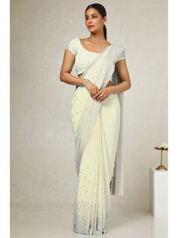 Soch - Womens Light Yellow Georgette Sequined Embellished Saree with Unstitched Blouse