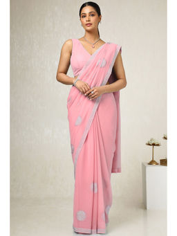 Soch - Womens Blush Pink Georgette Embellished Saree with Unstitched Blouse