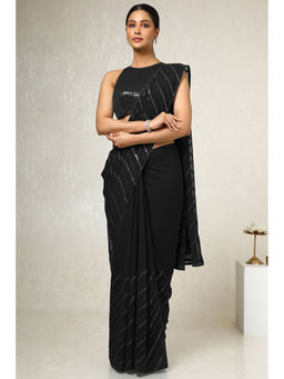 Soch - Womens Black Georgette Sequined Embellished Saree with Unstitched Blouse