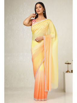Soch - Womens Yellow Ombre Embellished Saree with Unstitched Blouse