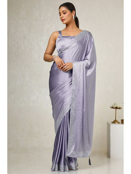 Soch - Womens Light Lavender Satin Embellished Saree with Unstitched Blouse