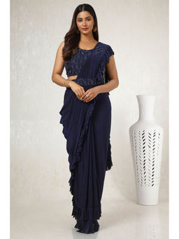 Soch - Womens Navy Blue Ready-To-Wear Saree with Stone Work Stitched Blouse and Belt