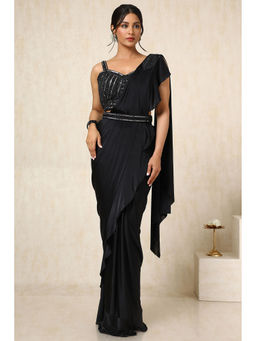 Soch - Womens Black Ready-To-Wear Saree with Sequined Stitched Blouse and Belt