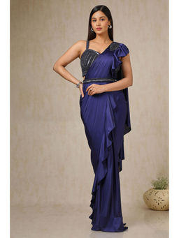 Soch - Womens Navy Blue Ready-To-Wear Saree with Sequined Stitched Blouse and Belt