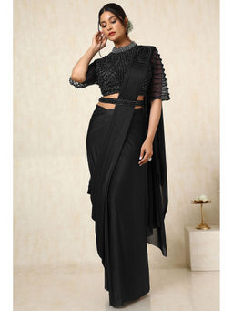 Soch - Womens Black Ready-To-Wear Saree with Stone Work Stitched Blouse and Belt