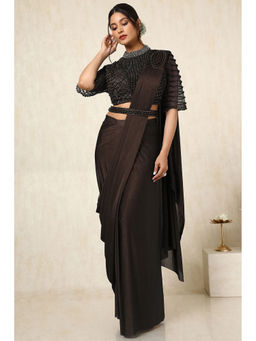 Soch - Womens Brown Ready-To-Wear Saree with Stone Work Stitched Blouse and Belt