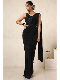Soch - Womens Black Ready-To-Wear Saree with Sequined Stitched Blouse and Belt