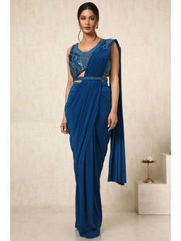 Soch - Womens Blue Ready-To-Wear Saree with Sequined Stitched Blouse and Belt