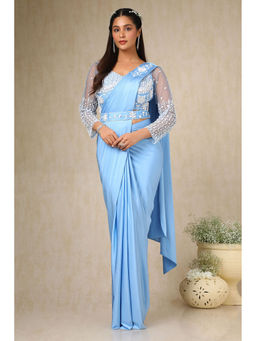 Soch - Womens Blue Ready-To-Wear Saree with Sequined Stitched Blouse and Belt