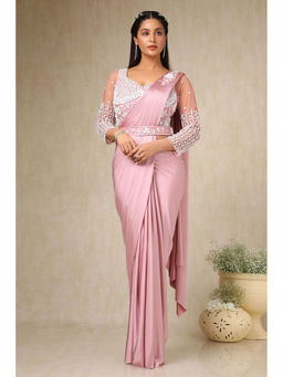 Soch - Womens Onion Pink Ready-To-Wear Saree with Sequined Stitched Blouse and Belt