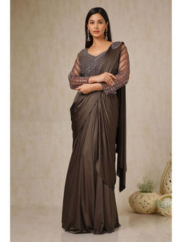 Soch - Womens Brown Ready-To-Wear Saree with Sequined Stitched Blouse