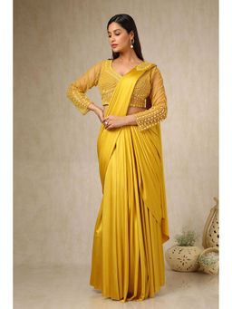 Soch - Womens Mustard Ready-To-Wear Saree with Sequined Stitched Blouse