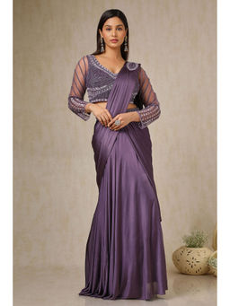 Soch - Womens Purple Ready-To-Wear Saree with Sequined Stitched Blouse