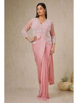 Soch - Womens Peach Ready-To-Wear Saree with Stitched Blouse and Jacket