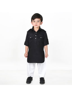 BAD BOYS - Boys Black Festive Pathani Kurta with Salwar