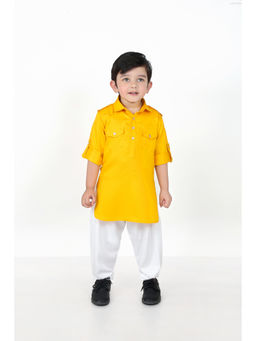 BAD BOYS - Boys Yellow Festive Pathani Kurta with Salwar