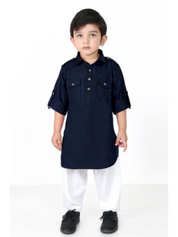BAD BOYS - Boys Navy Blue Festive Pathani Kurta with Salwar