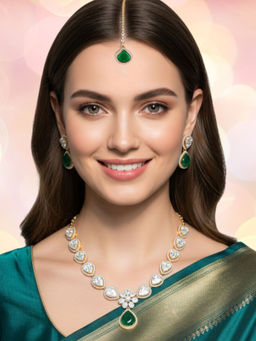 OOMPH - Multi-Color Moissanite Stones Jadau Necklace with Earrings
