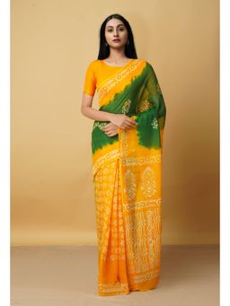 Unnati Silks - Green Pure Batik Kota Cotton Saree with Unstitched Blouse