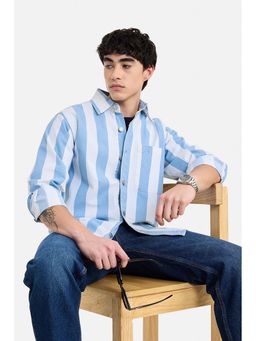 Snitch - Men Blue Cotton Stripes Overshirt