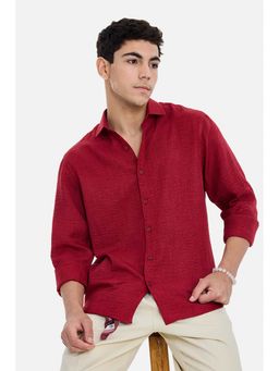 Snitch - Men Red Polyester Textured Shirt