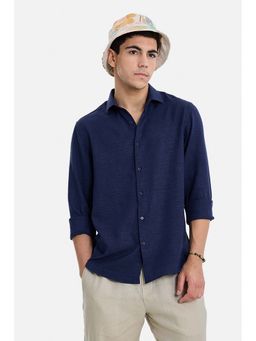 Snitch - Men Navy Blue Polyester Textured Shirt