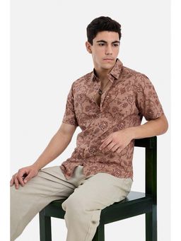 Snitch - Men Peach Cotton Floral Shirt
