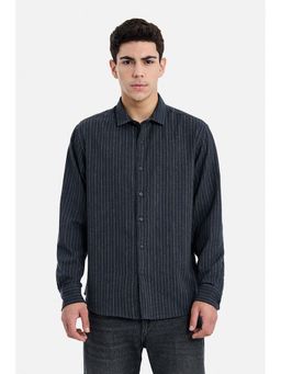 Snitch - Men Charcoal Cotton Blend Stripes Shirt